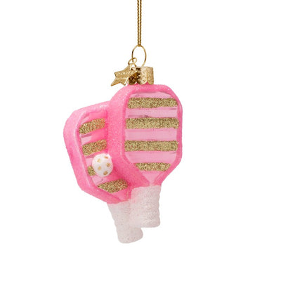 Ornament glass pink/ green pickleball H3.75"