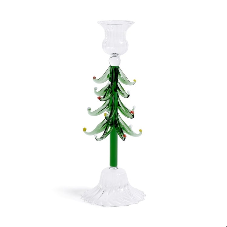 Holiday Tree Taper Holder | Clear & Green | 9.25" Home & Garden Zodax Paper Skyscraper Gift Shop Charlotte