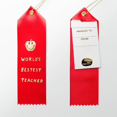 World's Bestest Teacher Award Ribbon  Yellow Owl Workshop  Paper Skyscraper Gift Shop Charlotte