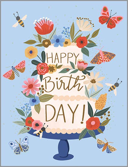 Birthday Card - Blooms and Wings Cake