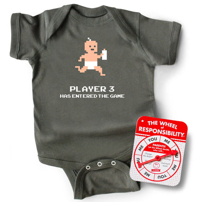 Player 3 Has Entered The Game • Baby Bodysuit  Wry Baby  Paper Skyscraper Gift Shop Charlotte