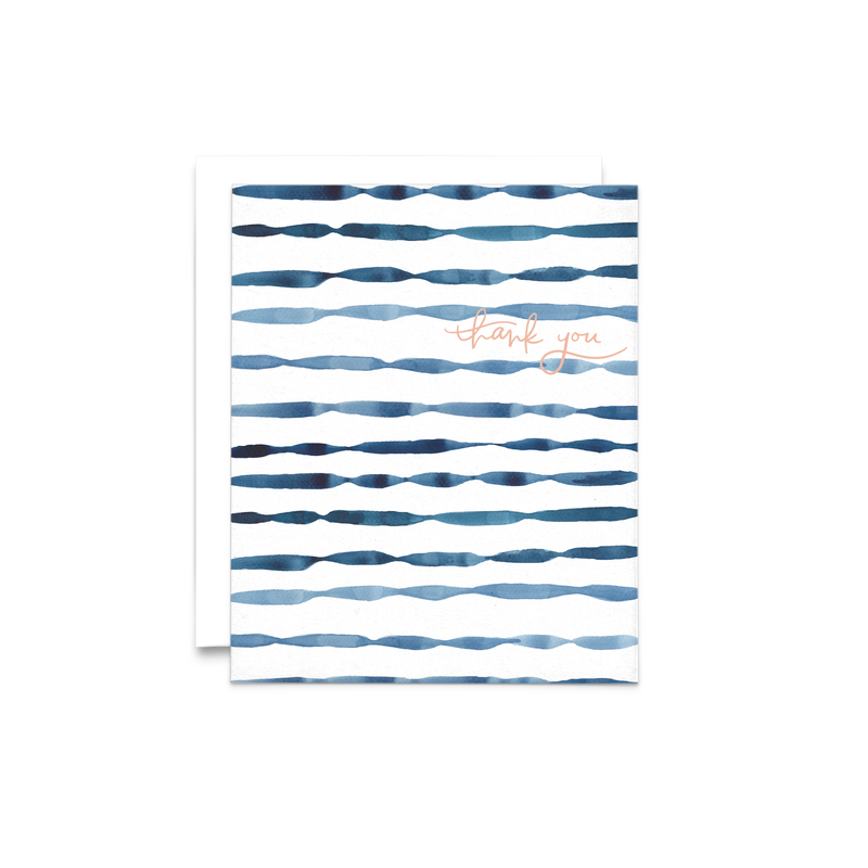 Navy Stripes Watercolor Thank You Cards: Boxed Set of 6