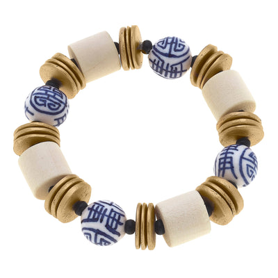 Lorelei Chinoiserie & Painted Wood Stretch Bracelet in Ivory  CANVAS  Paper Skyscraper Gift Shop Charlotte