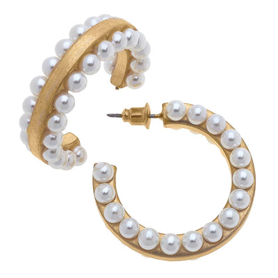 Ashlynn Pearl-Studded Hoop Earrings in Ivory  CANVAS  Paper Skyscraper Gift Shop Charlotte