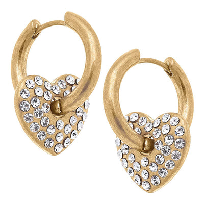 Celina Pavé Heart Hoop Earrings in Worn Gold  CANVAS  Paper Skyscraper Gift Shop Charlotte