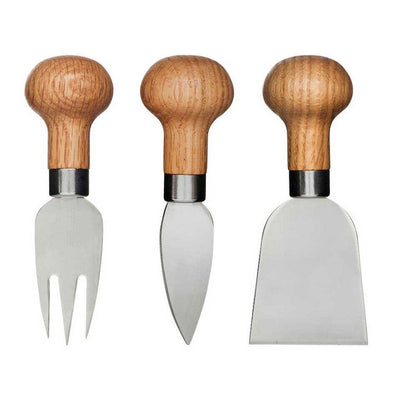 Nature Cheese Knives, Set of 3, Wood/Stainless Steel Cheese Sagaform Inc  Paper Skyscraper Gift Shop Charlotte