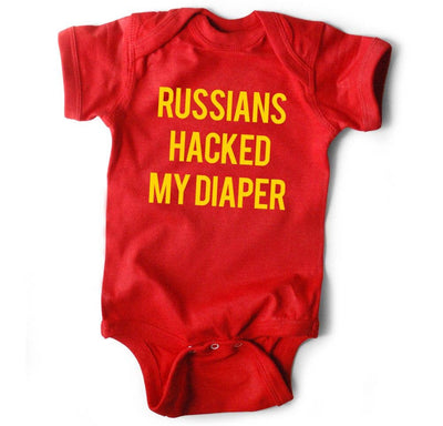 Russians Hacked My Diaper • Baby Bodysuit • Red  Wry Baby  Paper Skyscraper Gift Shop Charlotte