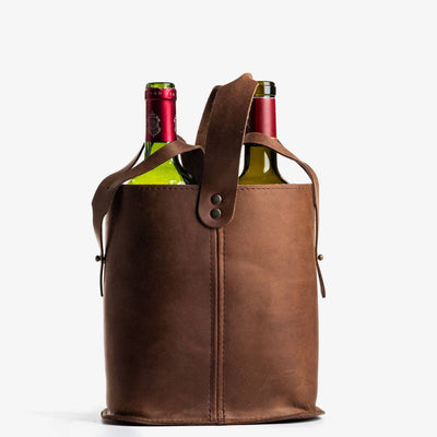 Napa Leather Double Wine Tote: Dark Brown