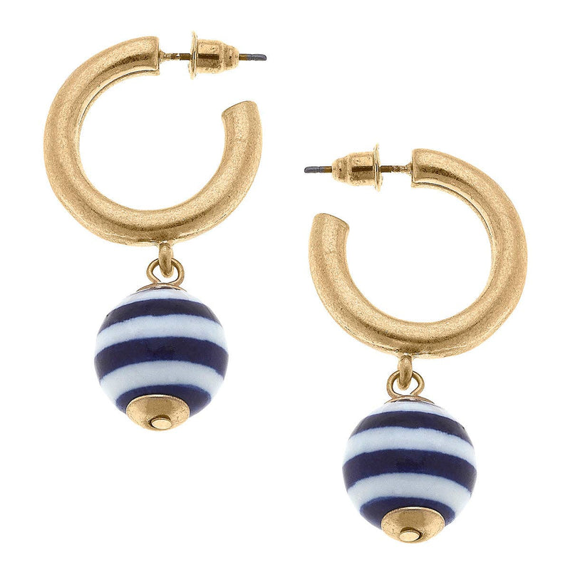 Beth Nautical Ceramic Drop Hoop Earrings in Navy & White