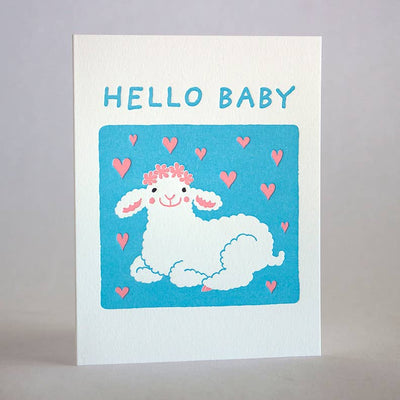 Hello Baby Lamb  | New Baby Card Cards Fugu Fugu Press  Paper Skyscraper Gift Shop Charlotte