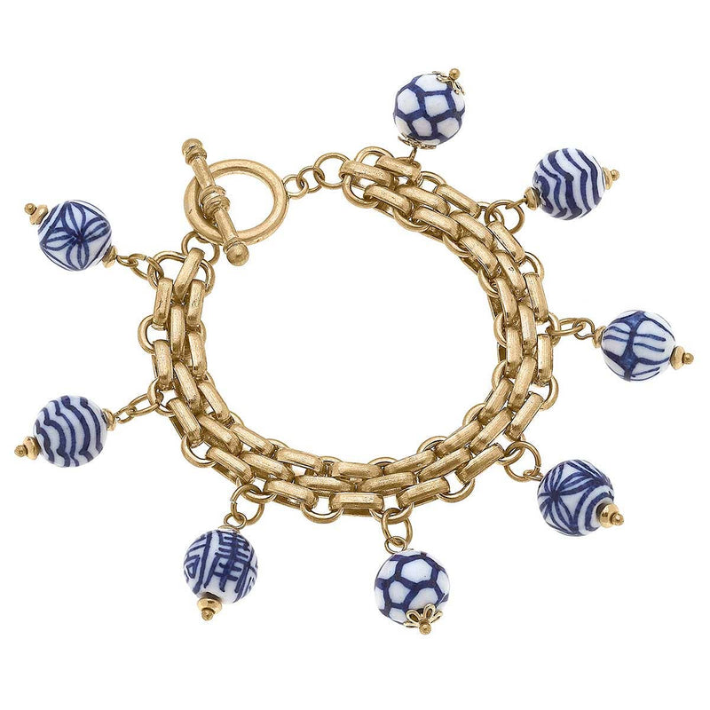Delilah Chinoiserie Charm Bracelet in Blue & White