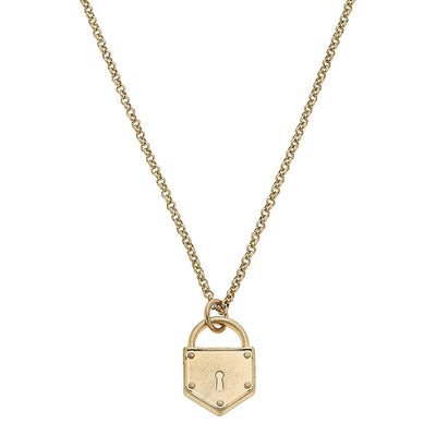 Piper Delicate Chain Padlock Necklace in Worn Gold  CANVAS  Paper Skyscraper Gift Shop Charlotte