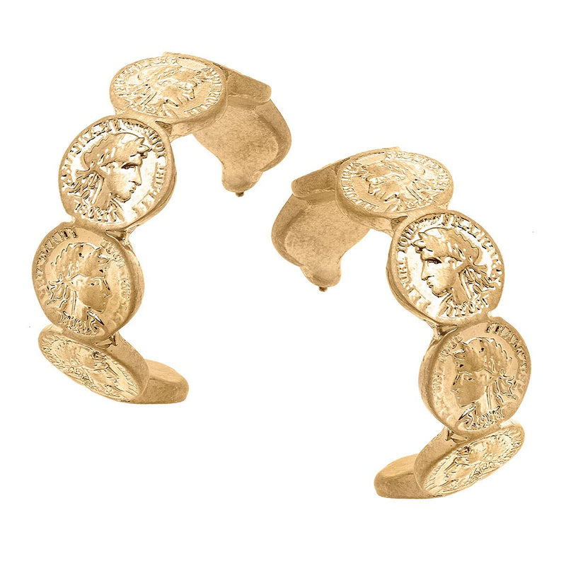 Darby Coin Hoop Earrings in Worn Gold