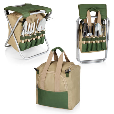 Gardener Folding Seat with Tools - Core: Olive Green with Beige Accents Garden Picnic Time  Paper Skyscraper Gift Shop Charlotte