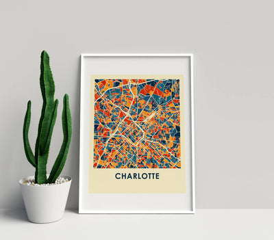 8" x 10" Prussian Charlotte Map Print - Chroma Style  ILIKEMAPS  Paper Skyscraper Gift Shop Charlotte