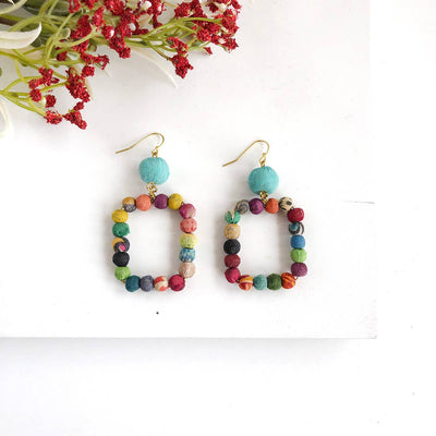 Kantha Dangling Square Earrings Jewelry World Finds  Paper Skyscraper Gift Shop Charlotte