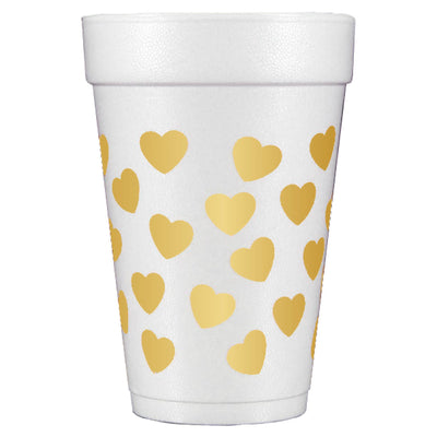 Gold Hearts Valentine's Day Galentines - Set of 10 Foam Cups  Sip Hip Hooray  Paper Skyscraper Gift Shop Charlotte