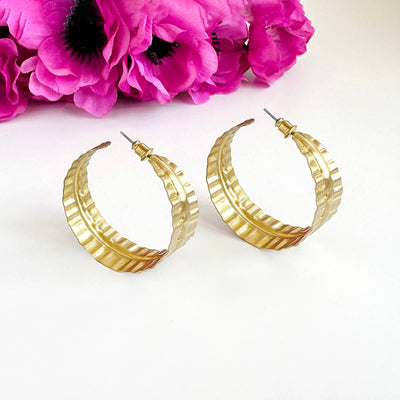 Rippled Leaf Hoops (Gold) Jewelry World Finds  Paper Skyscraper Gift Shop Charlotte