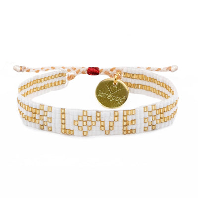 Seed Bead LOVE Bracelet - White & Gold  Love Is Project  Paper Skyscraper Gift Shop Charlotte