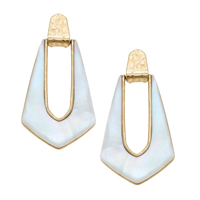 Geometric Teardrop Earrings in Mother of Pearl Shell  CANVAS  Paper Skyscraper Gift Shop Charlotte
