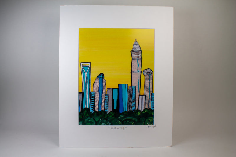 Chris Hood | Yellow Charlotte Skyline Print | 16 x 20 Prints Chris Hood  Paper Skyscraper Gift Shop Charlotte
