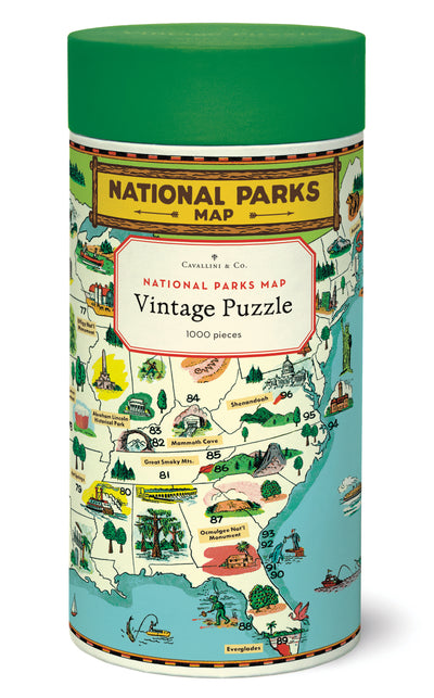 1,000 Piece Jigsaw Puzzle | National Parks Map Jigsaw Puzzles Cavallini Papers & Co., Inc.  Paper Skyscraper Gift Shop Charlotte
