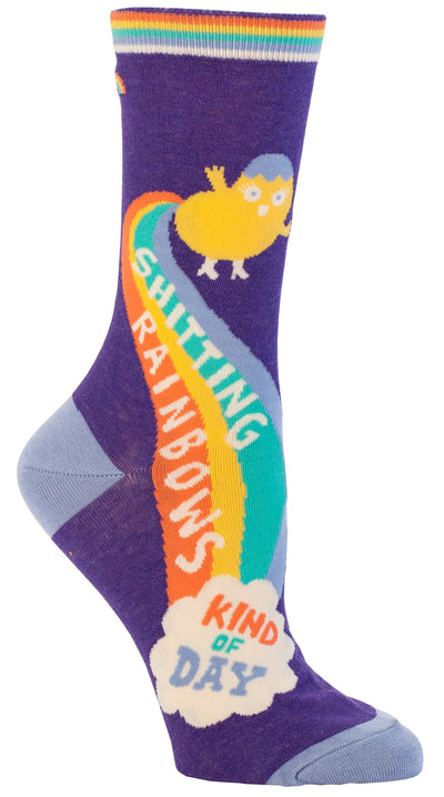Women's Crew Socks - Shitting Rainbows Socks Blue Q  Paper Skyscraper Gift Shop Charlotte