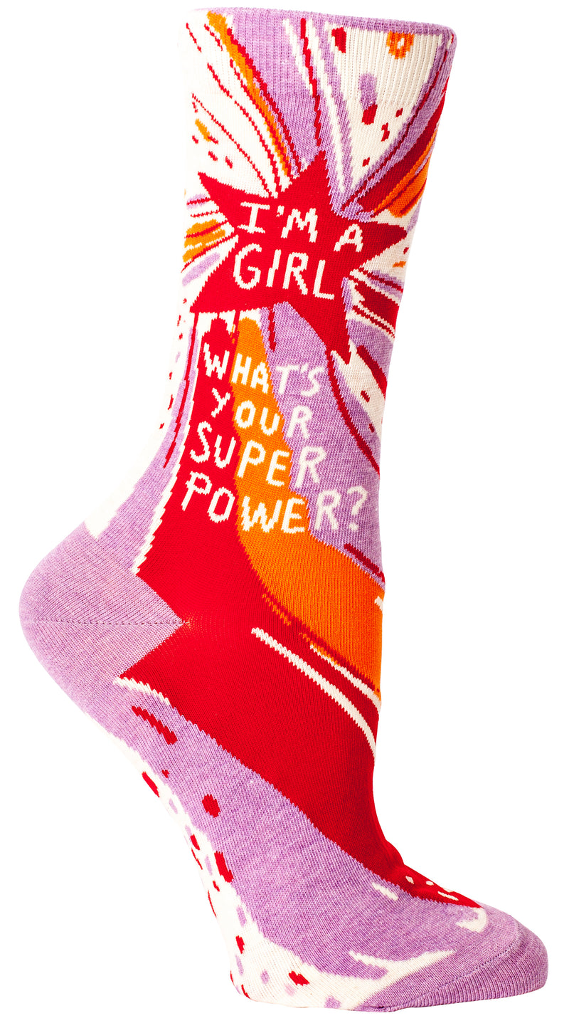 Womens Crew Sock Superpower Socks Blue Q  Paper Skyscraper Gift Shop Charlotte