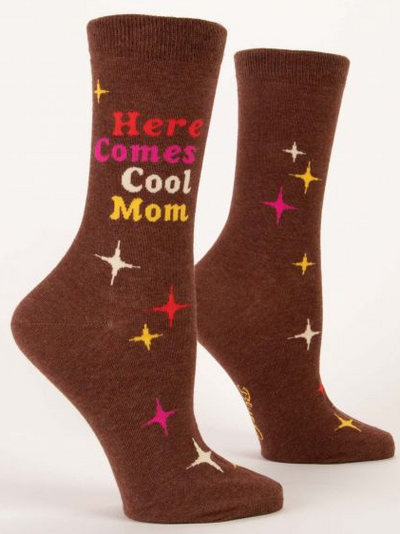 Women's Crew Socks | Here Comes Cool Mom Socks Blue Q  Paper Skyscraper Gift Shop Charlotte