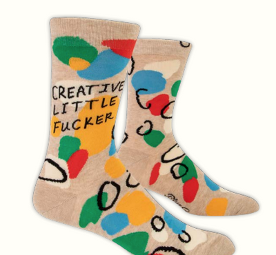 Creative Little Fucker Men's Crew Socks Socks Blue Q  Paper Skyscraper Gift Shop Charlotte