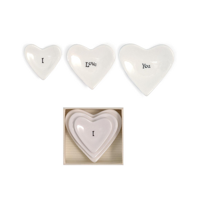 I, Love, You Stackable Heart Dish in Gift Box | Set of Three Jewelry Two's Company  Paper Skyscraper Gift Shop Charlotte