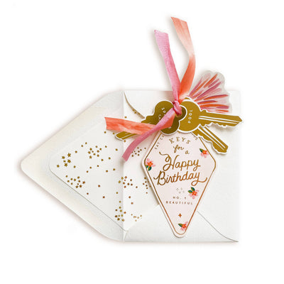 Happy Birthday Party Key Tag Card with Silk Ribbon Tie Cards The First Snow  Paper Skyscraper Gift Shop Charlotte