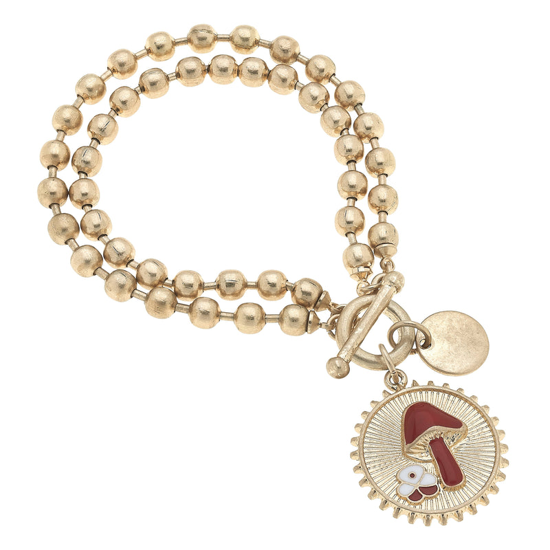 Delaine Mushroom Layered Ball Chain T-Bar Bracelet in Gold