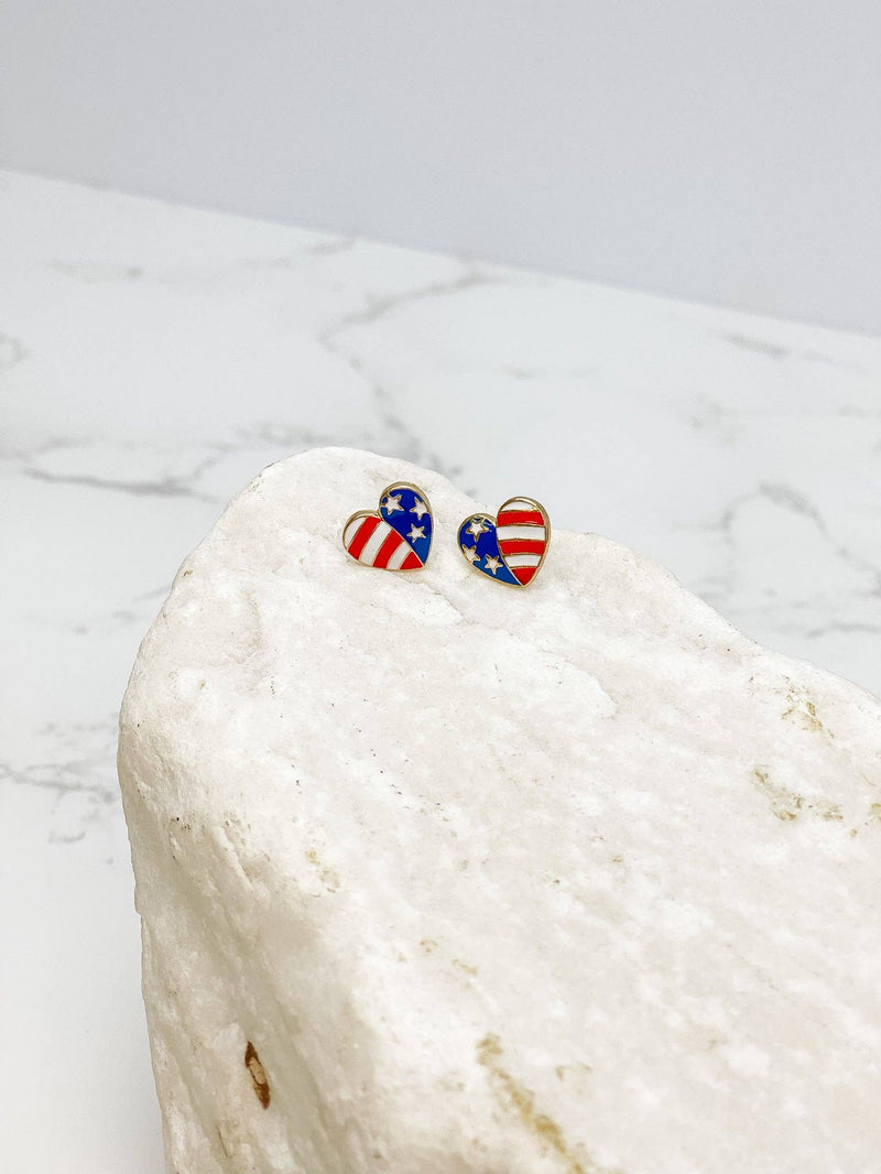 American Flag Heart Enamel Stud Earrings