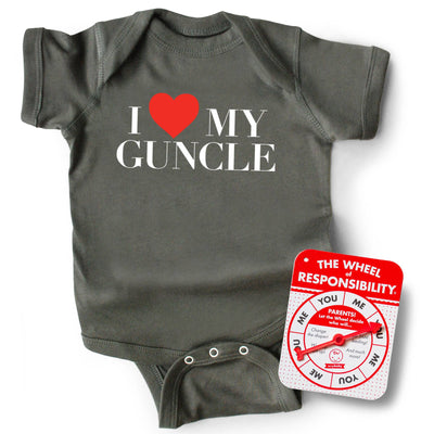 I Love My Guncle Baby Bodysuit |  6-12M - Grey Baby Wry Baby  Paper Skyscraper Gift Shop Charlotte