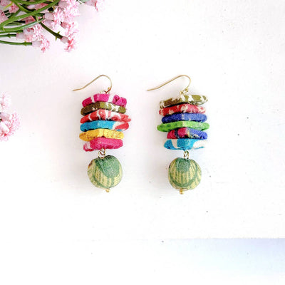 Kantha Stacked Triangle Earrings  WorldFinds  Paper Skyscraper Gift Shop Charlotte