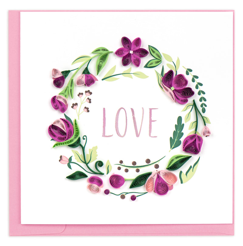Quilled LOVE Floral Wreath Greeting Card