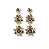 black gold in brass double dangle flower frame post earring 2.5" Jewelry Ink + Alloy  Paper Skyscraper Gift Shop Charlotte